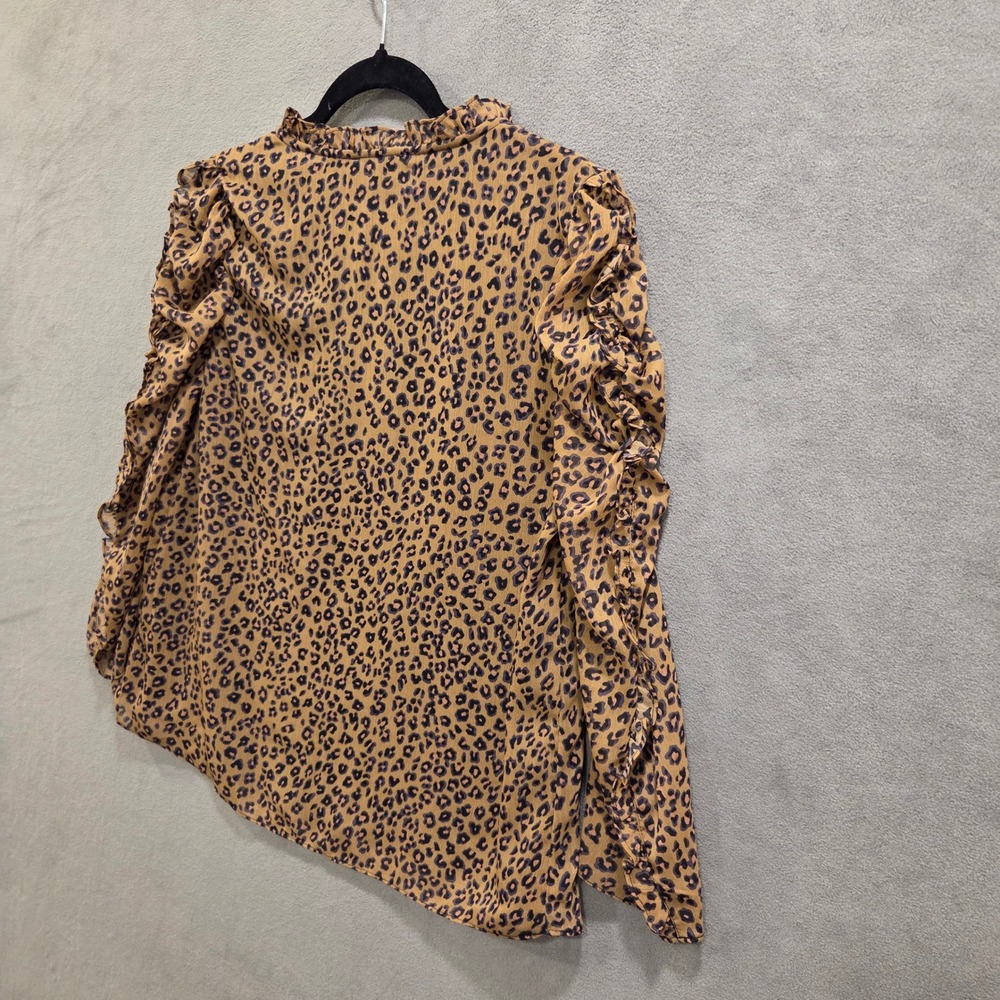 CeCe Ruffle Ruched Leopard Print Blouse Women's Size Small Office Romantic Chic - Picture 7 of 14